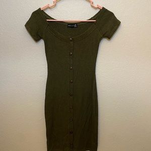 OLIVE GREEN DRESS WITH BUTTONS SIZE S